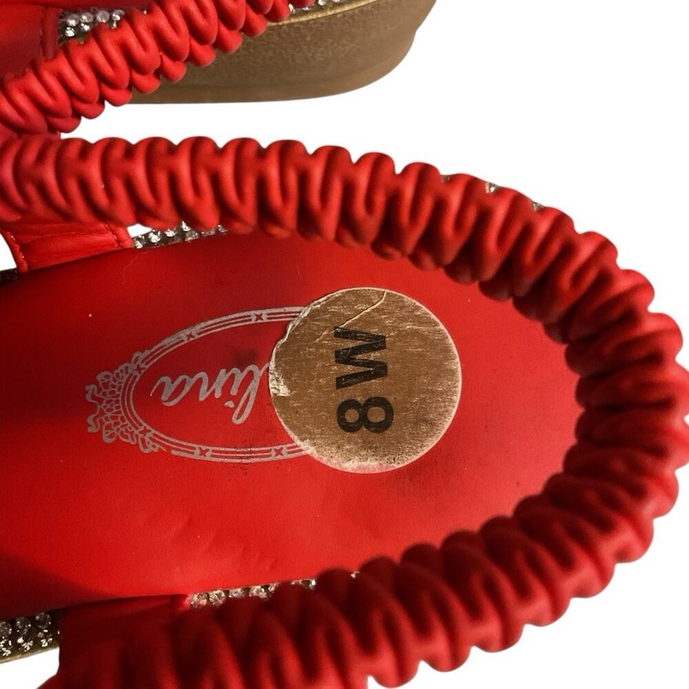 Atalina Red Beaded Floral Thong Sandals Size 8W Wide - Picture 5 of 11